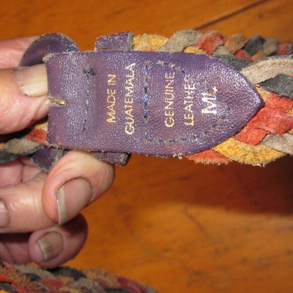 boho hippie braided rainbow colored leather belt purple buckle ladys med - Picture 4 of 4